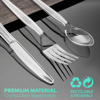 「Jolly Choice」240 Count Clear Plastic Silverware, 80 Forks, Knives and Spoons Each, BPA-Free, Heavy Duty Disposable Cutlery Set