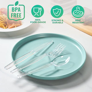 「Jolly Choice」240 Count Clear Plastic Silverware, 80 Forks, Knives and Spoons Each, BPA-Free, Heavy Duty Disposable Cutlery Set