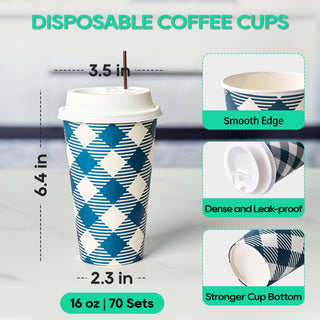 「Jolly Choice」70 Pack 16 oz Paper Coffee Cups, Disposable Paper Cups with Lids and Stirrers - JOLLYCHEF