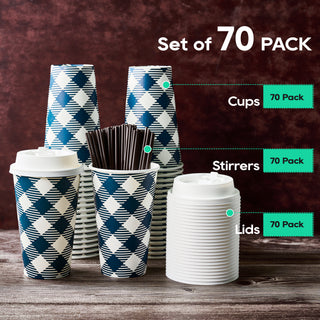 「Jolly Choice」70 Pack 16 oz Paper Coffee Cups, Disposable Paper Cups with Lids and Stirrers - JOLLYCHEF