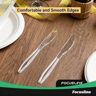 FOCUSLINE 240 Cucharas de Plástico Transparente de 6.2 Pulgadas, Resistentes, Sólidas y Duraderas, Cucharas Desechables Premium a Granel, Adecuadas para Catering, Fiestas, Eventos y Uso Diario