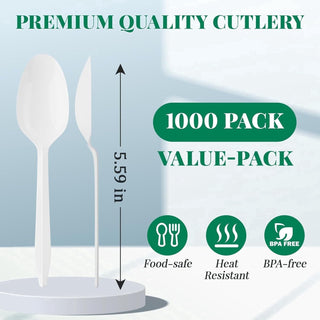 JOLLY CHEF 1000 Pack Plastic Teaspoons White, Disposable Spoons Bulk, Heat Resistant Disposable Spoons for Take out Restaurants, Family Gatherings, Outdoor Activities