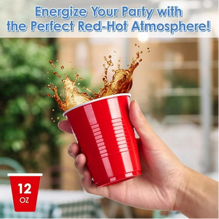JOLLY CHEF 150 Pack 12 oz Disposable Red Party Plastic Cups