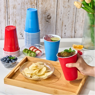 JOLLY CHEF 100 Pack 16 oz Disposable Plastic Cups, Red and Blue Party Plastic Cups for Parties, Picnics and BBQ