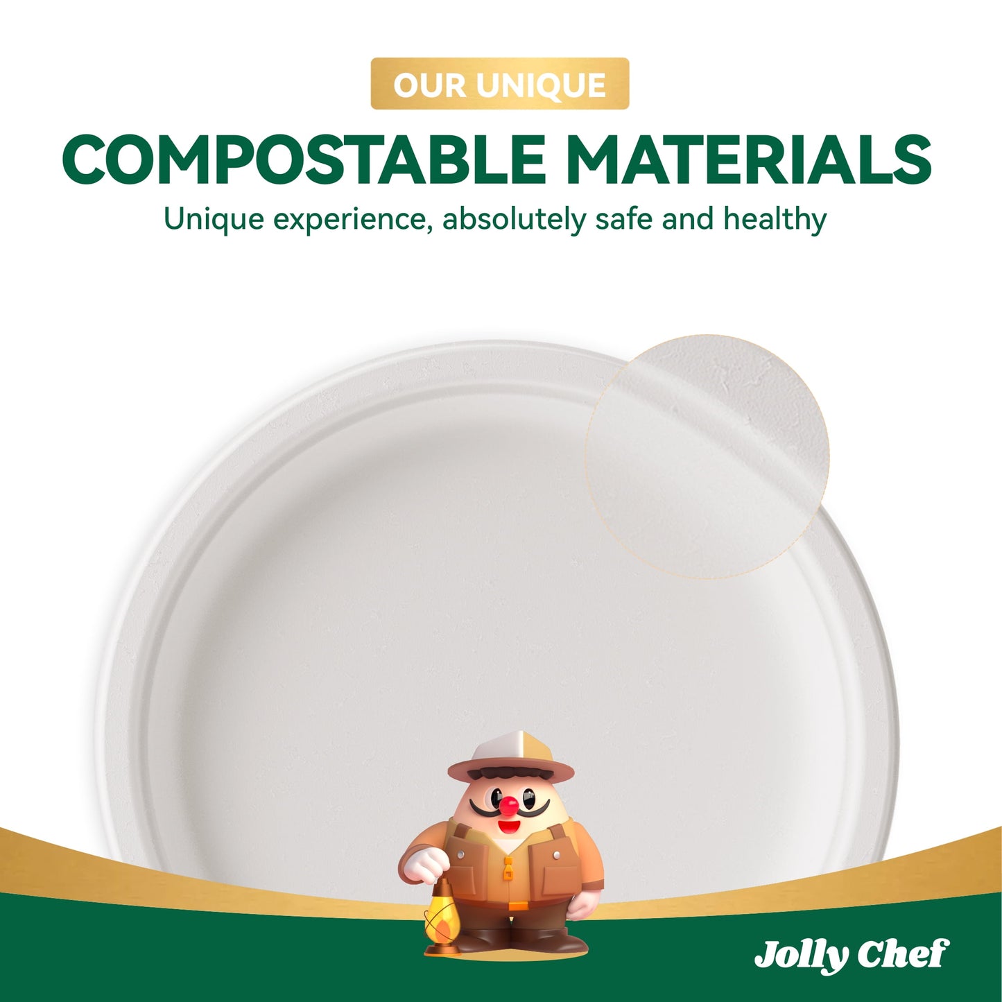 JOLLY CHEF Disposable Compostable Paper Plates 110 Pack, 7 in and 9 in