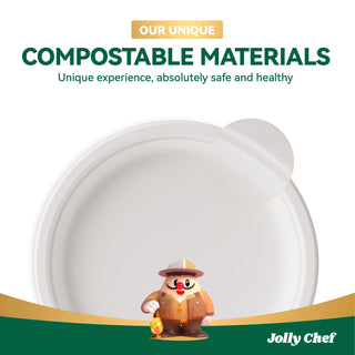 Jolly Chef 7 inches or 9 inches paper plate leverages compostable materials, which is absolutely safe and healthy