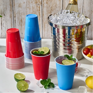 JOLLY CHEF 100 Pack 16 oz Disposable Plastic Cups, Red and Blue Party Plastic Cups for Parties, Picnics and BBQ