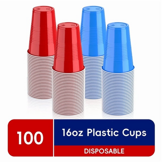 JOLLY CHEF 100 Pack 16 oz Disposable Plastic Cups, Red and Blue Party Plastic Cups for Parties, Picnics and BBQ