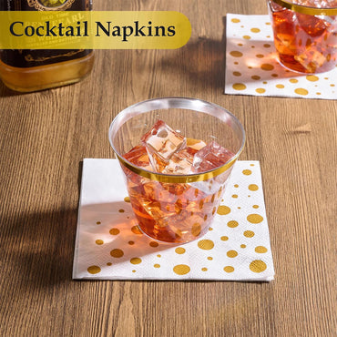 JOLLY CHEF 150 Pack Cocktail Napkins Paper, 3-Ply Beverage Napkins, Disposable Gold Square Napkins,