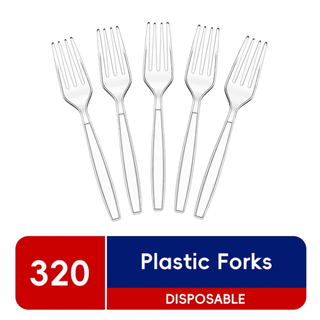 JOLLY CHEF 320 Count Clear Plastic Forks,Heavy Duty Disposable Forks Plastic Utensils Perfect for Home, School, Party, Restaurant or Daily use - JOLLYCHEF