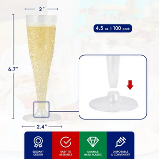 JOLLY CHEF Copas de champán de plástico desechables, borde dorado, 4.5 oz, paquete de 40