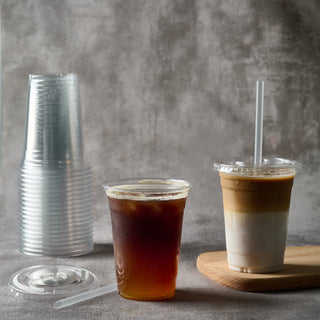 JOLLY CHEF [100 Sets - 16oz] Plastic Cups with Lids and Straws, Disposable Togo Drinking Cups - JOLLYCHEF