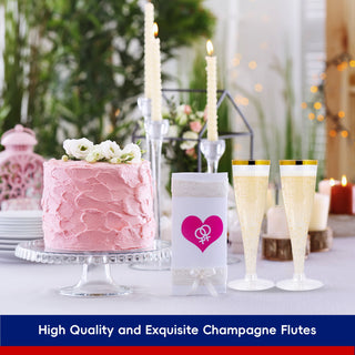 JOLLY CHEF Disposable Plastic Champagne Flutes,Gold Rim,4.5 oz,40 Pack - JOLLYCHEF