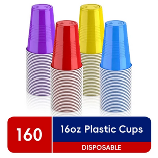 JOLLY CHEF 160 Pack 16 oz Disposable Plastic Cups, Assorted Color Plastic Party Cups