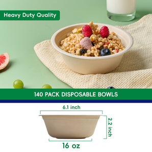 16 oz 140 Count Compostable Disposable Paper Bowls