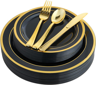 Black with Gold Rim Disposable Dinnerware Sets -Party & Wedding-Jolly Chef
