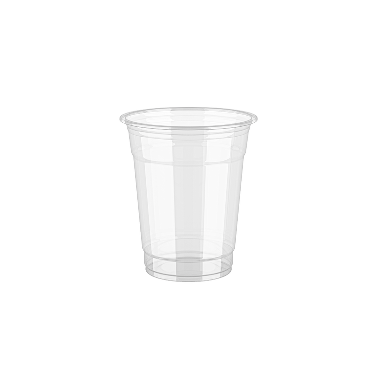 Jolly Chef Clear Plastic Cups(No Lids)  without any contents, showcasing its smooth surface and classic design against a solid black background.