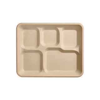 A beige compostable multi - compartment plate from Jolly Chef, ideal for organizing food.