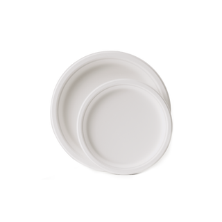 Jolly Chef Compostable White&Natural Plates(60 sets) Collection Main Image that is a pair of small and large paper plate.