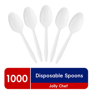 JOLLY CHEF 1000 Pack Plastic Teaspoons White, Disposable Spoons Bulk, Heat Resistant Disposable Spoons for Take out Restaurants, Family Gatherings, Outdoor Activities