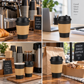 Vasos de Papel Negros al por Mayor | Vasos de Papel para Café, Té, Chocolate Caliente | Aptos para Alimentos | Suministros para Cafeterías