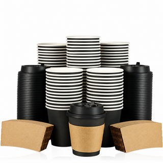 Vasos de Papel Negros al por Mayor | Vasos de Papel para Café, Té, Chocolate Caliente | Aptos para Alimentos | Suministros para Cafeterías