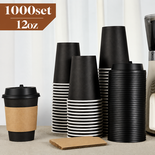 Vasos de Papel Negros al por Mayor | Vasos de Papel para Café, Té, Chocolate Caliente | Aptos para Alimentos | Suministros para Cafeterías