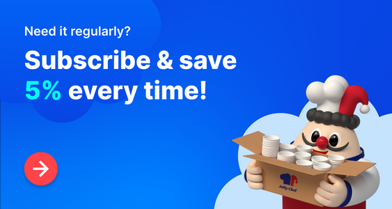 Jolly Chef mascot offering a subscription for 10% off. Subscribe and save!