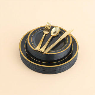Black with Gold Rim Disposable Dinnerware Sets -Party & Wedding-Jolly Chef