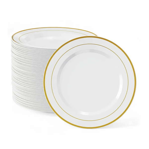 10in Bulk White Plastic Plates | Hard Plastic Dinnerware for Cakes, Salads, Sandwiches | BPA-Free | Restaurant Supply