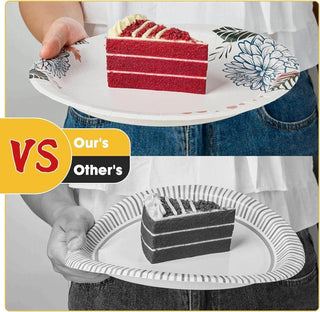 A side-by-side comparison of jolly chef plates: red velvet above labeled Our's and chocolate below labeled Other's.